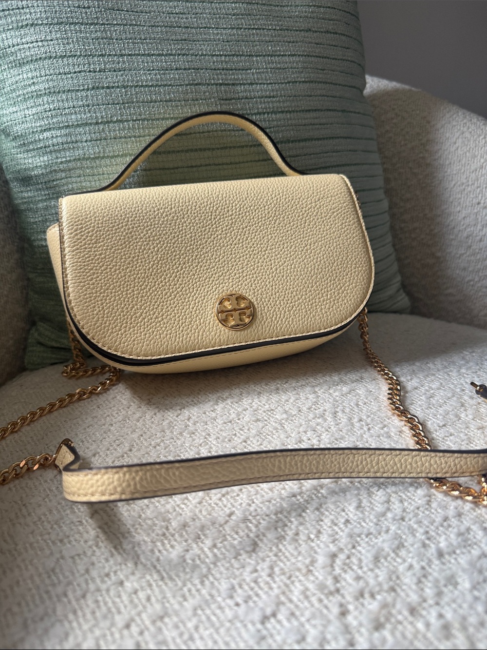 Tory Burch Cream Pebbled Leather Top-Handle Crossbody